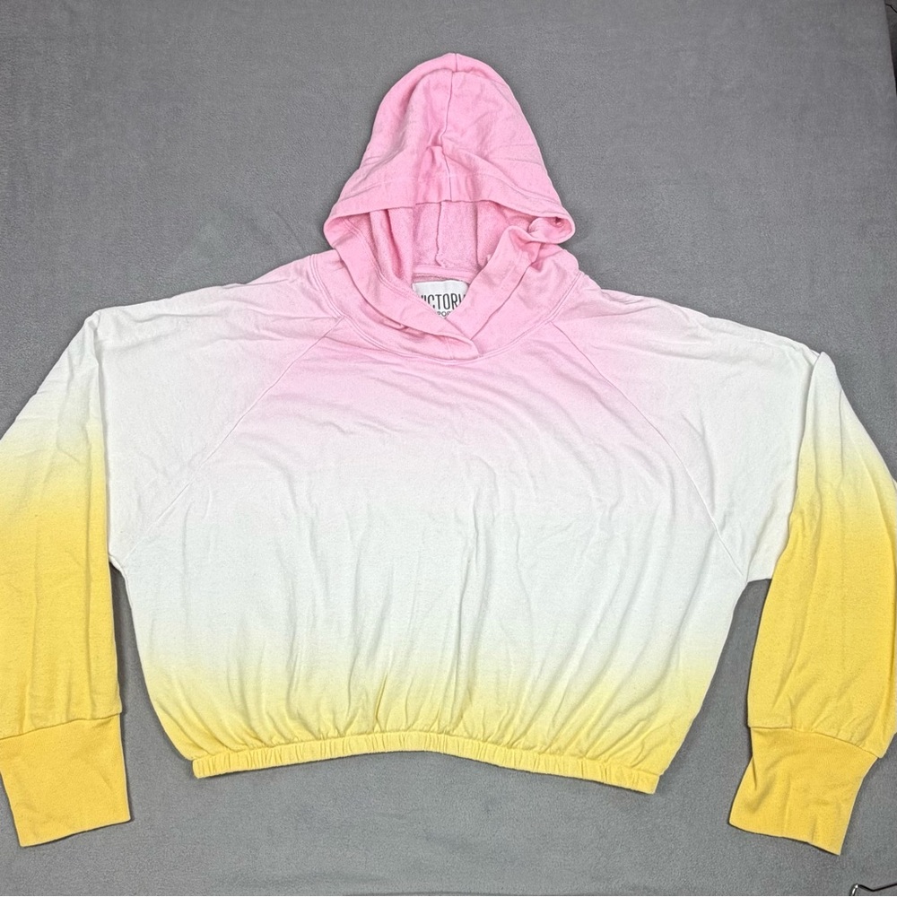 Victoria Sport Ombre Hooded Crop Sweatshirt - Pink, White & Yellow